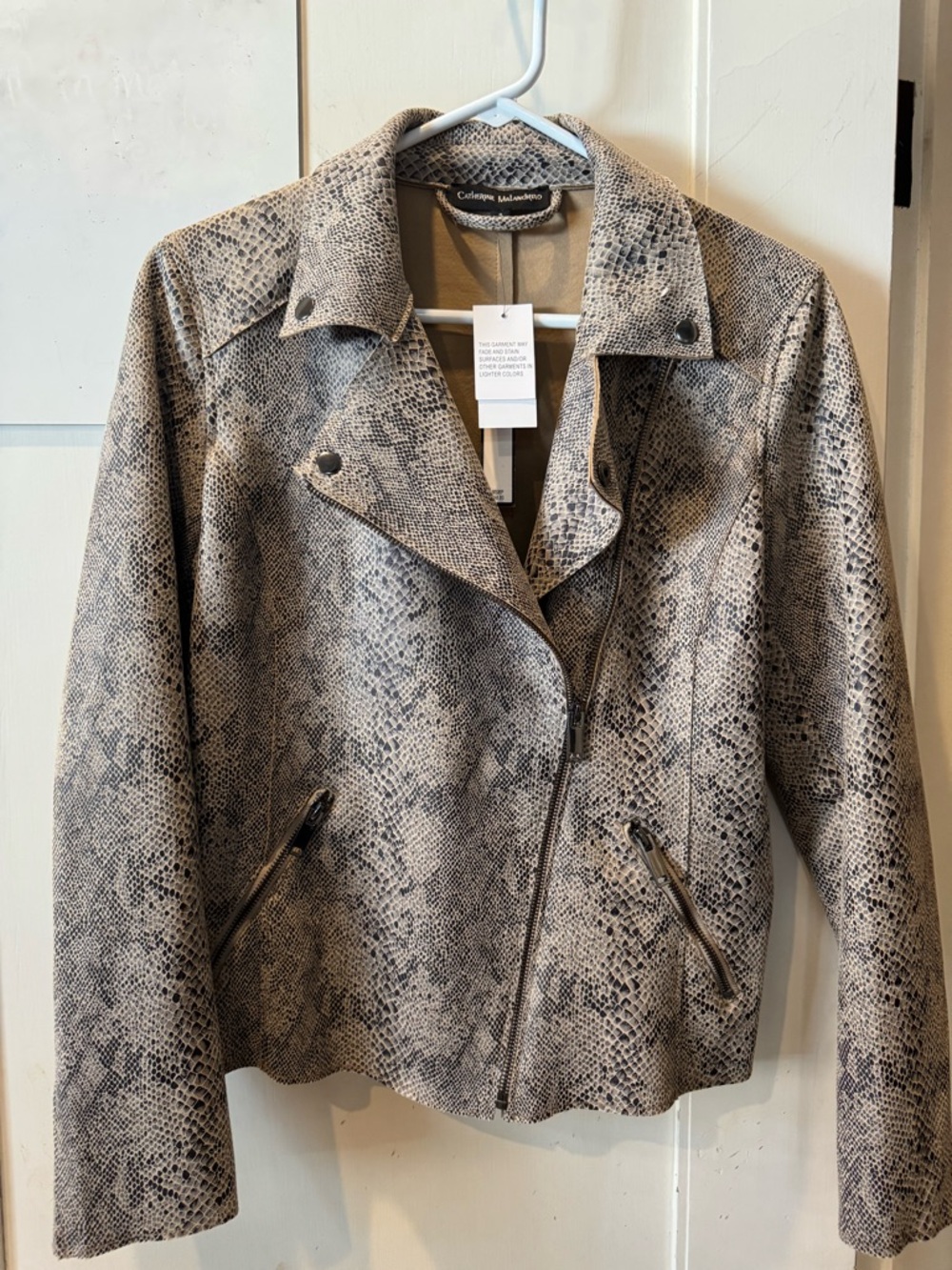 Catherine Malandrino Taupe Faux Snakeskin Moto Jacket
